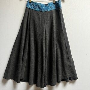 Origins Wool Blend Silk Lined Wide Leg Culotte Pant Skirt Charcoal Grey Sz S
